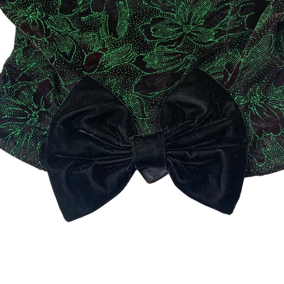 Vintage Jessica McClintock Gunne Sax Black Velvet Green Glitter 2 pc Skirt Set S - Picture 7 of 8